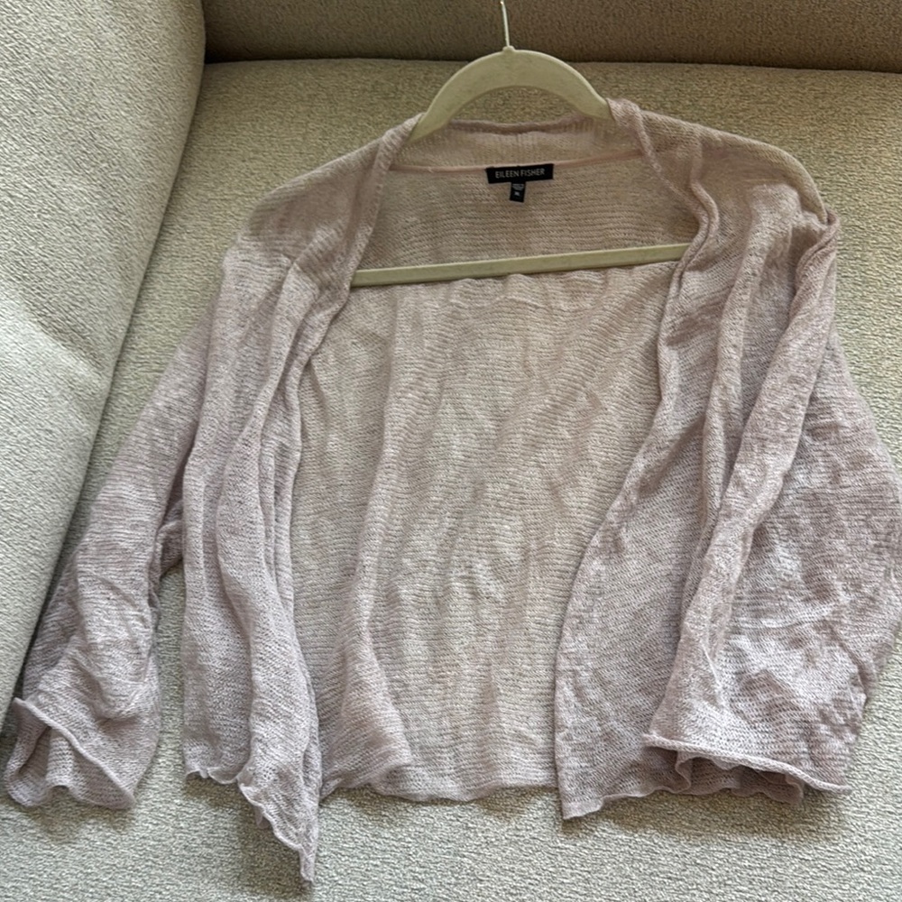 Eileen Fisher Women's Soft Pink Open-Front Shrug - Picture 3 of 8